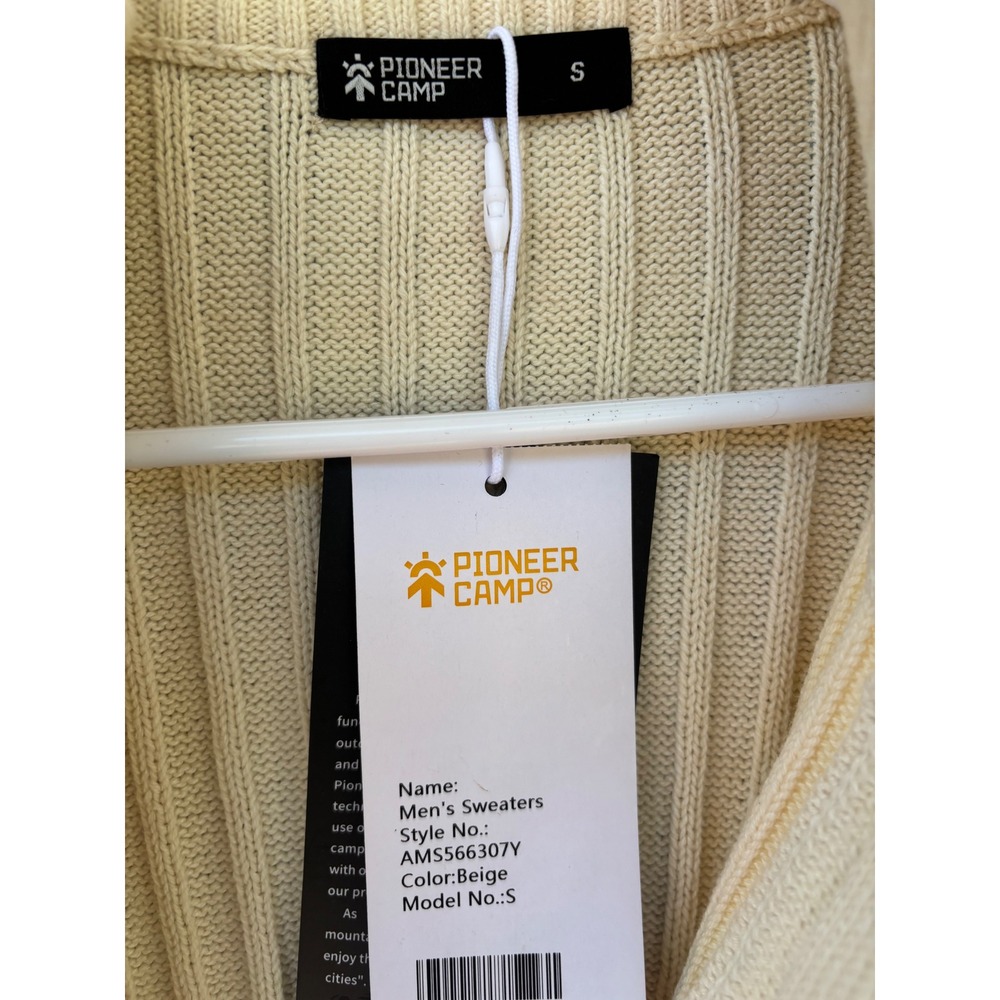 Pioneer Camp Mens Beige Ribbed Full Zip Mock Neck Sweater AMS566307Y Size S NEW - Picture 6 of 7